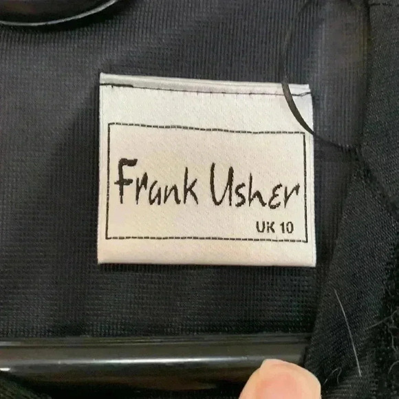 Frank Usher, black on black leaf pattern long sleeved midi cocktail dress - Picture 4 of 11